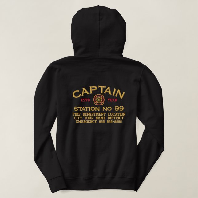 Ready to Personalize Captain Firefighter Jacket Embroidered Hoodie (Design Back)