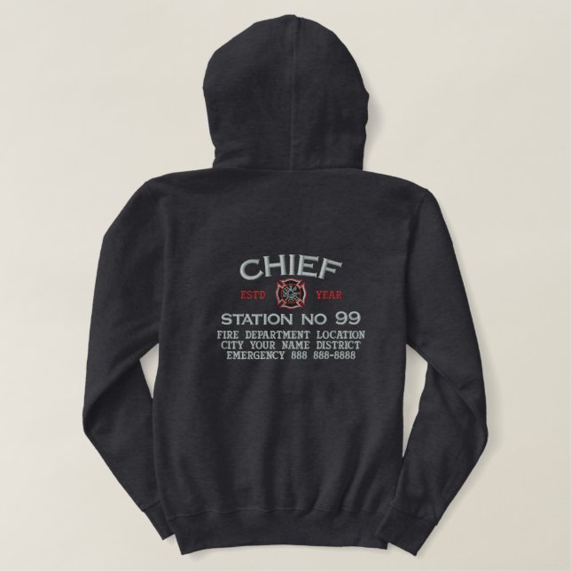 Ready to Personalize Chief Firefighter Embroidery Embroidered Hoodie (Design Back)
