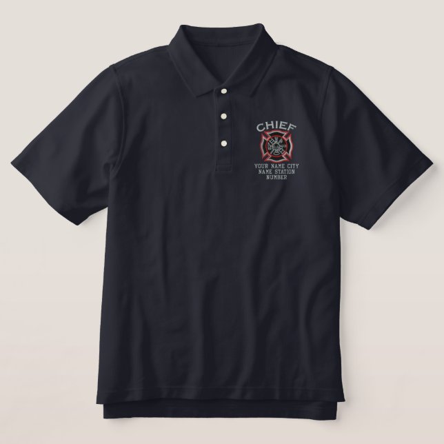 Ready to Personalize Chief Firefighter Embroidery Embroidered Polo Shirt (Design Front)