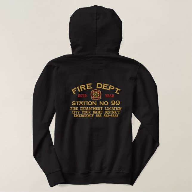 Ready to Personalize Fire Department Firefighter Embroidered Hoodie (Design Back)