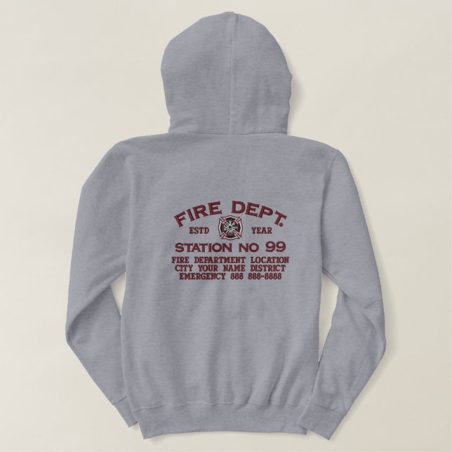 Ready to Personalize Fire Department Firefighter Embroidered Hoodie (Design Back)