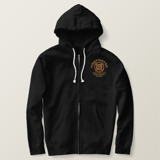 Ready to Personalize Firefighter Embroidery Embroidered Hoodie (Design Front)