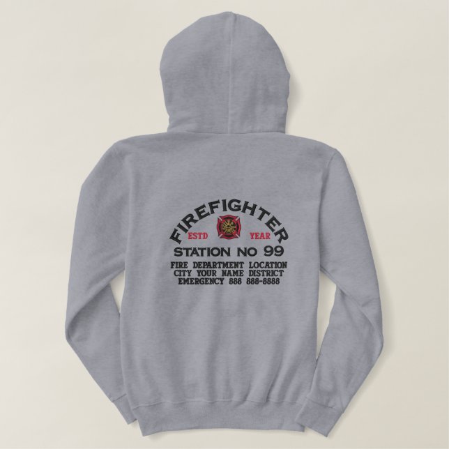 Ready to Personalize Firefighter Embroidery Jacket Embroidered Hoodie (Design Back)