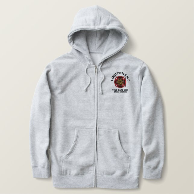 Ready to Personalize Lieutenant Firefighter Jacket Embroidered Hoodie (Design Front)