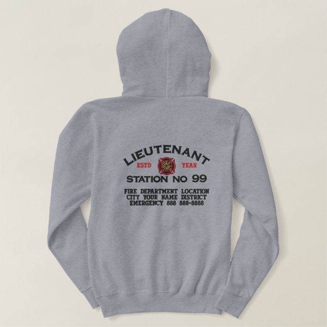 Ready to Personalize Lieutenant Firefighter Jacket Embroidered Hoodie (Design Back)