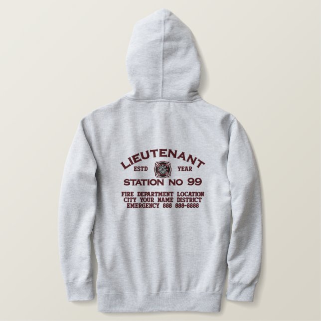 Ready to Personalize Lieutenant Firefighter Jacket Embroidered Hoodie (Design Back)