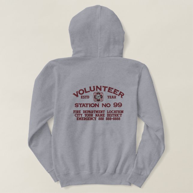 Ready to Personalize Volunteer Firefighter Jacket Embroidered Hoodie (Design Back)