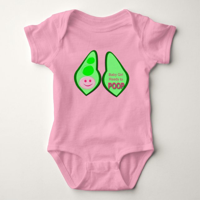 Ready to Poop Baby Girl Pink Pea Baby Bodysuit (Front)