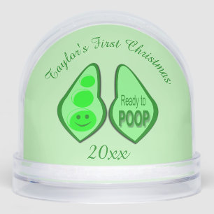 Ready to Poop New Baby Funny Green Pea Custom Name Snow Globe