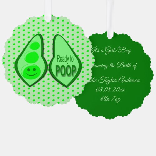 Ready to Poop New Baby Funny Green Pea Custom Ornament Card