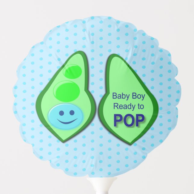 Ready to Pop Baby Boy Blue Pea Baby Shower Custom Balloon (Front)