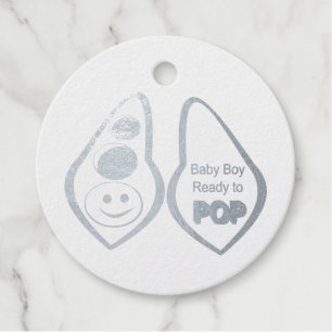 Ready to Pop Baby Boy Blue Pea Baby Shower Custom Foil Favor Tags