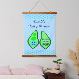Ready to Pop Baby Boy Blue Pea Baby Shower Custom Hanging Tapestry