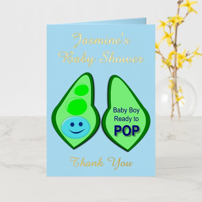 Ready to Pop Baby Boy Blue Pea Baby Shower Foil Greeting Card (Yellow Flower)