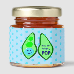 Ready to Pop Baby Boy Blue Pea Baby Shower Honey Jar Favors