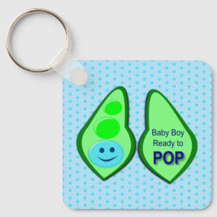 Ready to Pop Baby Boy Blue Pea Baby Shower Keychain