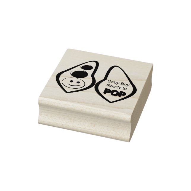 Ready to Pop Baby Boy Blue Pea Baby Shower Rubber Stamp (Stamp)