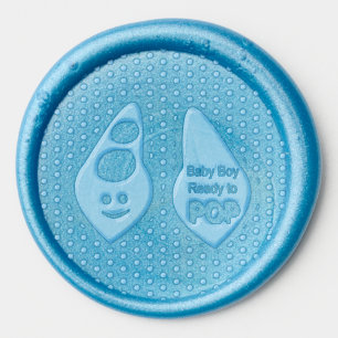 Ready to Pop Baby Boy Blue Pea Baby Shower Wax Seal Sticker