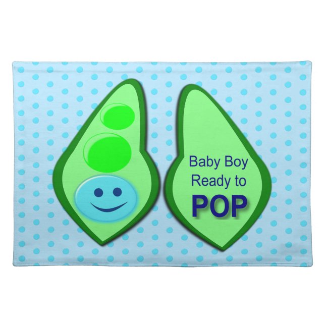 Ready to Pop Baby Boy Blue Pea Cloth Placemat (Front)