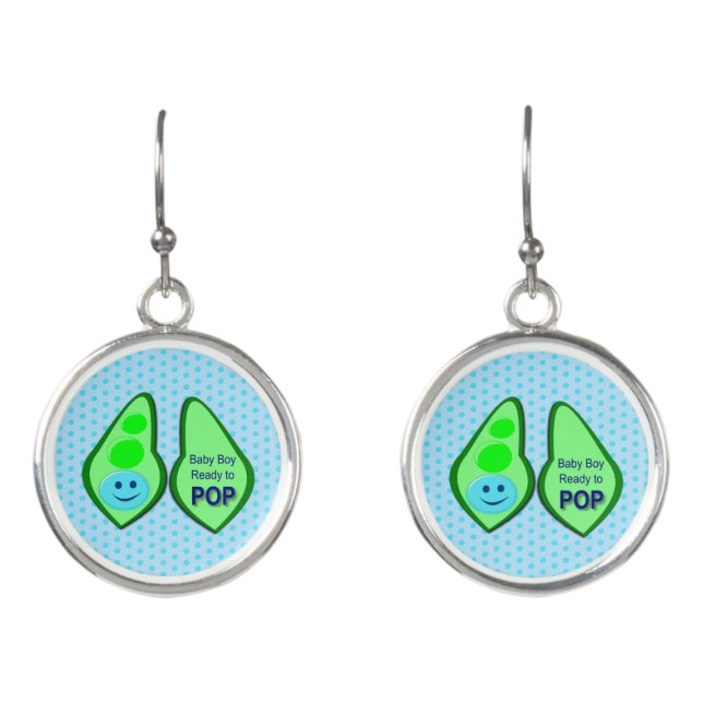 Ready to Pop Baby Boy Blue Pea Earrings (Front)