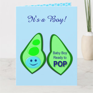 Ready to Pop Baby Boy Blue Pea Gender Reveal Card