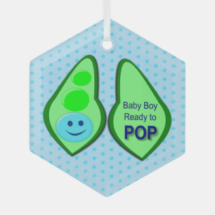 Ready to Pop Baby Boy Blue Pea Glass Ornament
