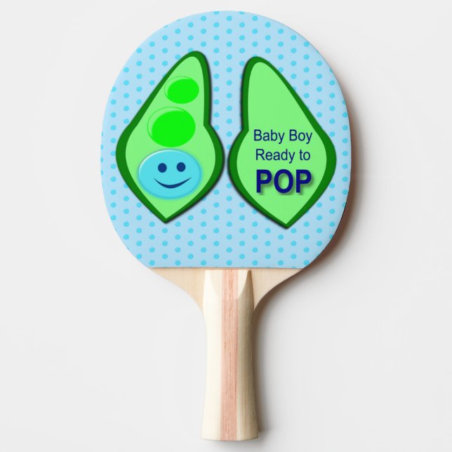Ready to Pop Baby Boy Blue Pea Ping Pong Paddle (Front)