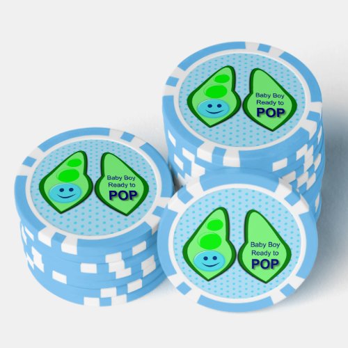 Ready to Pop Baby Boy Blue Pea Poker Chips