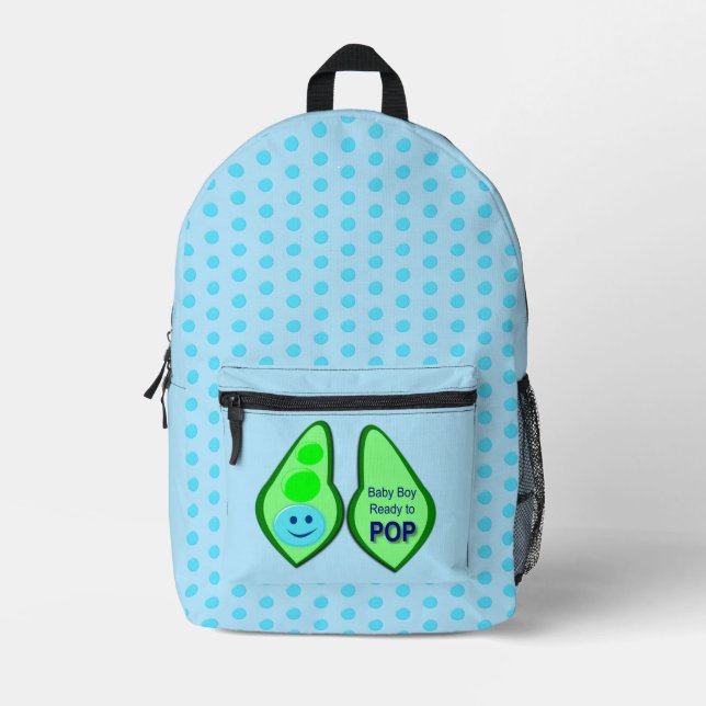 Ready to Pop Baby Boy Blue Pea Printed Backpack (Front)