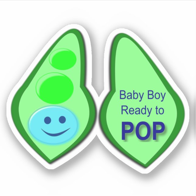 Ready to Pop Baby Boy Blue Pea Sticker (Front)