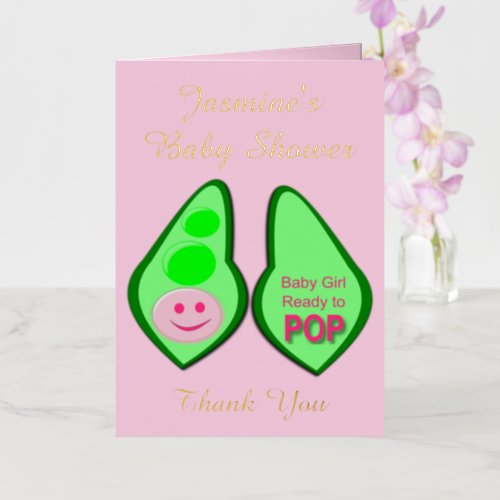 Ready to Pop Baby Girl Pink Pea Baby Shower Foil Greeting Card