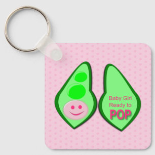 Ready to Pop Baby Girl Pink Pea Baby Shower Keychain