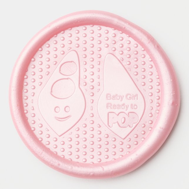 Ready to Pop Baby Girl Pink Pea Baby Shower Wax Seal Sticker (Front)