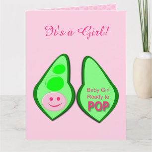 Ready to Pop Baby Girl Pink Pea Gender Reveal Card