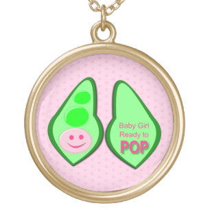 Ready to Pop Baby Girl Pink Pea Gold Plated Necklace