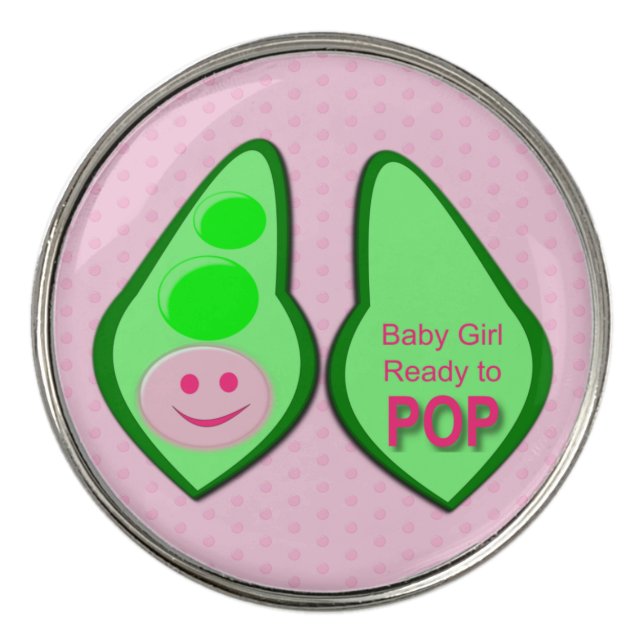 Ready to Pop Baby Girl Pink Pea Golf Ball Marker (Front)