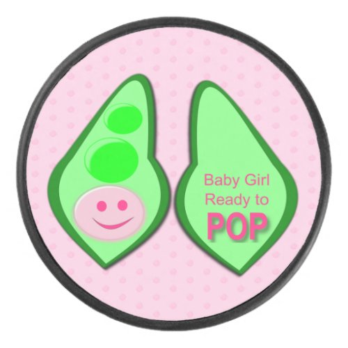 Ready to Pop Baby Girl Pink Pea Hockey Puck