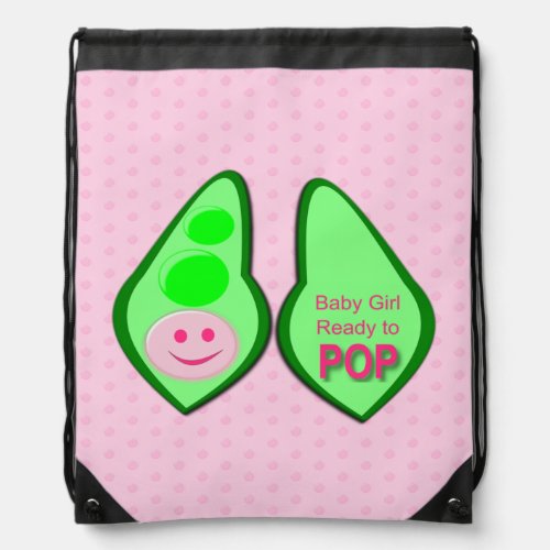 Ready to Pop Baby Girl Pink Pea Patterned Drawstring Bag