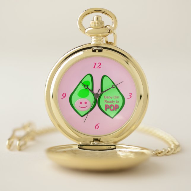 Ready to Pop Baby Girl Pink Pea Pocket Watch (Inside)