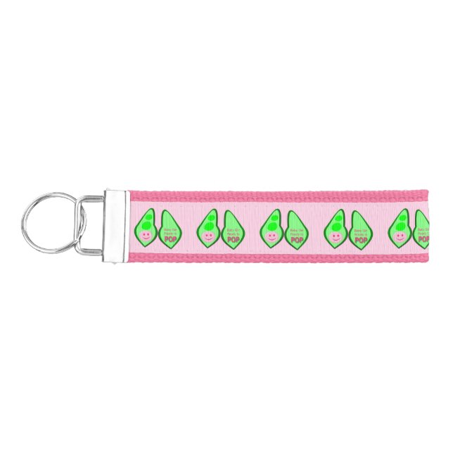 Ready to Pop Baby Girl Pink Pea Wrist Keychain (Keys on Left)