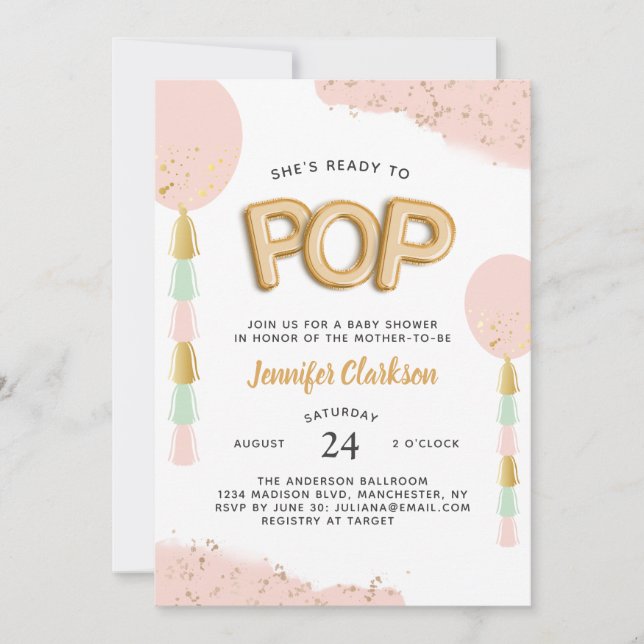 "Ready to Pop" Baby Shower Balloons Invitation (Front)