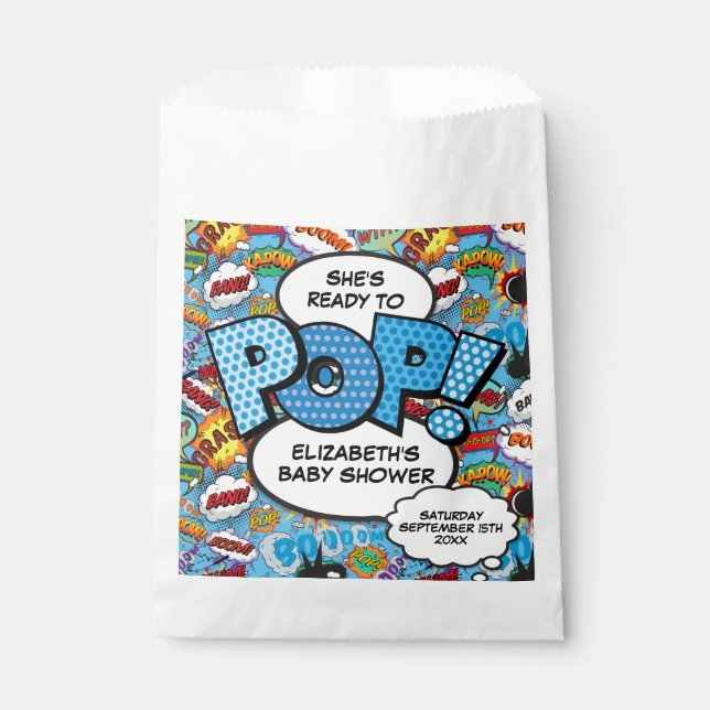 Ready to Pop Baby Shower Blue Comic Book Favor Bag (Front)