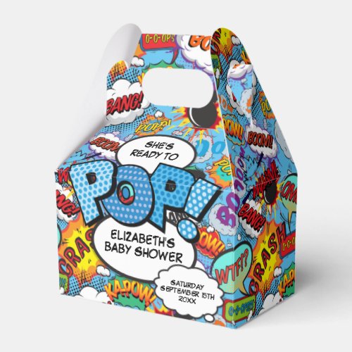 Ready to Pop Baby Shower Blue Comic Book Favor Boxes