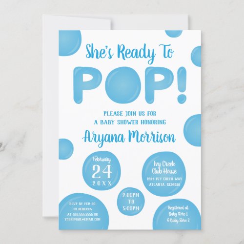 Ready To Pop Baby Shower Blue Invitation