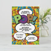 Ready to Pop Baby Shower Comic Book Fun Invitation (Standing Front)
