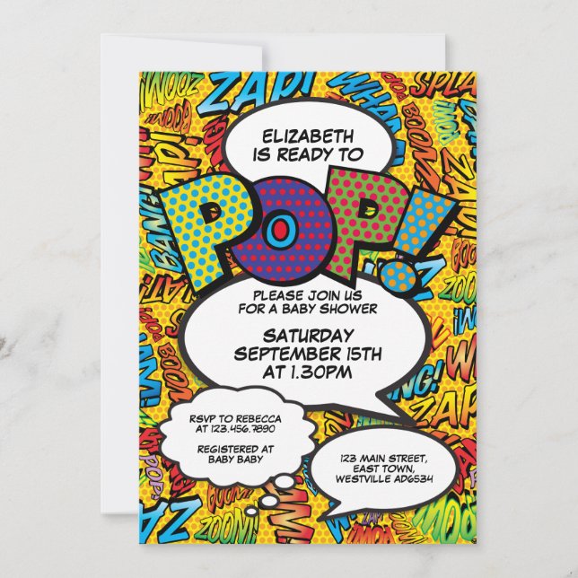 Ready to Pop Baby Shower Comic Book Fun Invitation (Front)