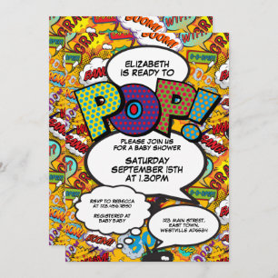 Ready to Pop Baby Shower Comic Book Modern Invitation