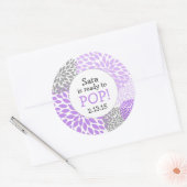 Ready to Pop Baby Shower Favor / purple dahlia mum Classic Round Sticker (Envelope)