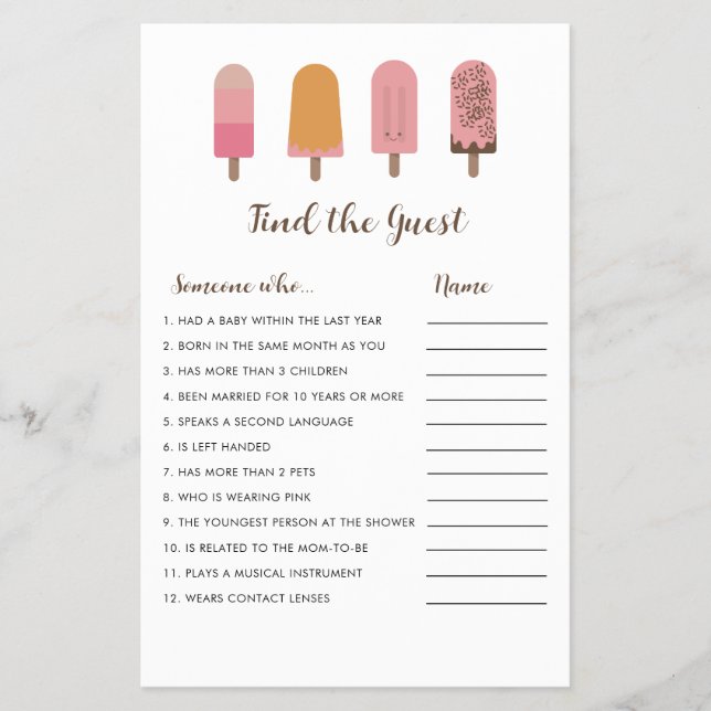 Ready to Pop Baby Shower Find the Guest Game Flyer (Front)