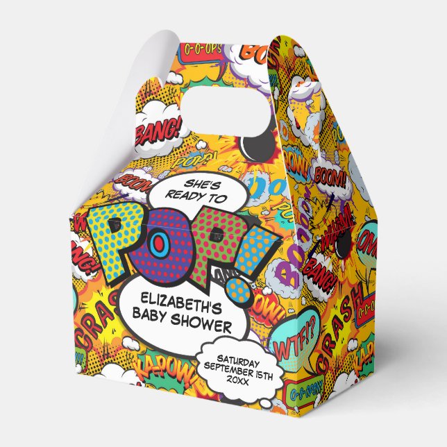 Ready to Pop Baby Shower Fun Comic Book Favor Boxes (Front Side)